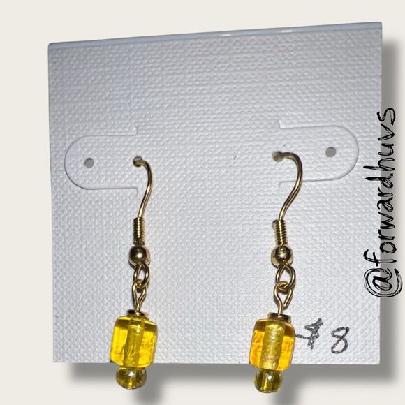 Bundle Sale 3 for $15 | Hand Crafted Yellow Glass Bead Earrings - Picture 3 of 6